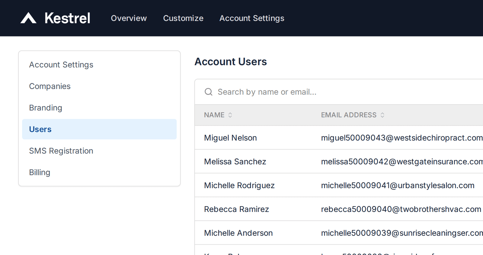 Account users of an agency under its own brand, each a company admin for one client