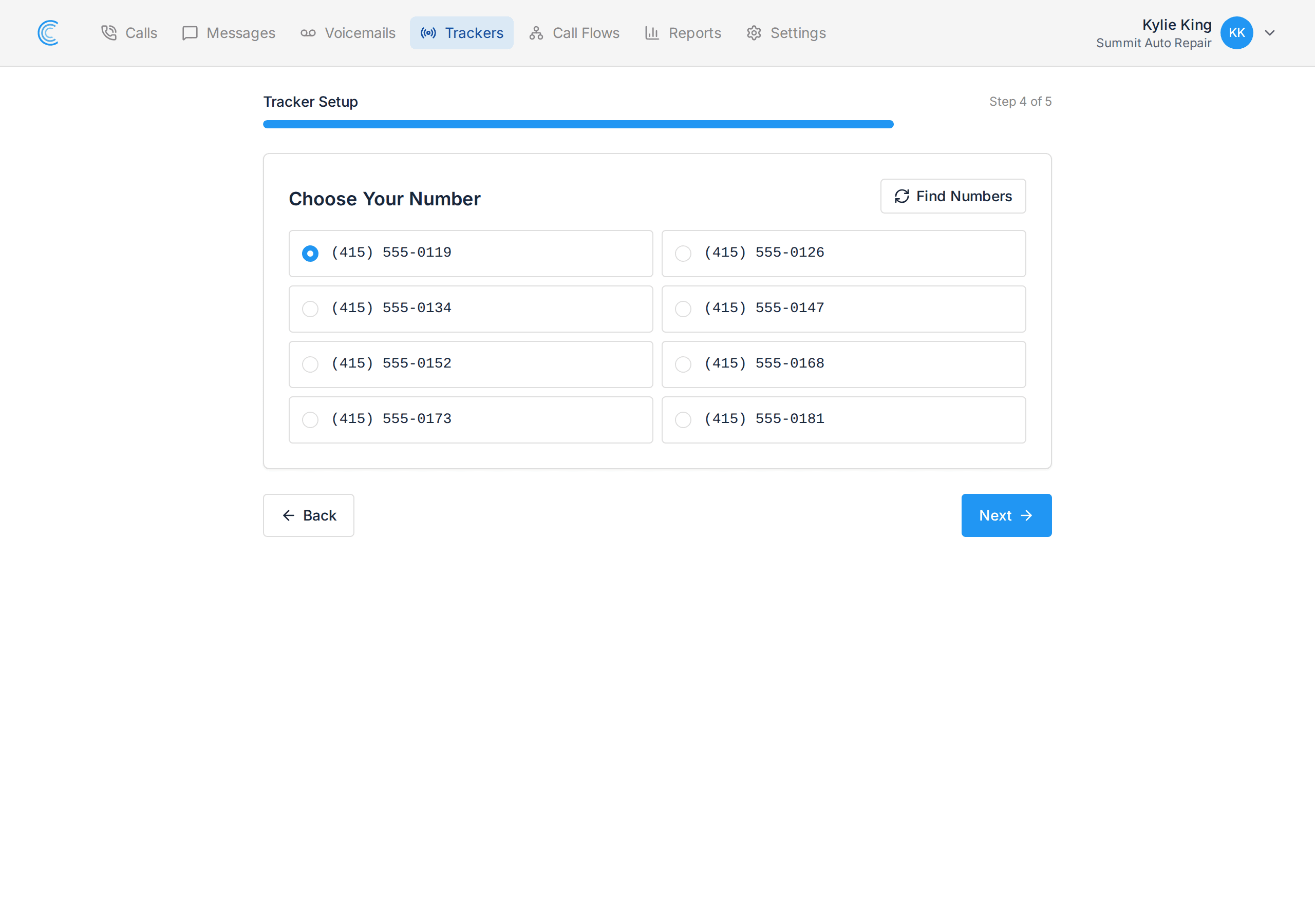 choose a local or toll-free tracking phone number