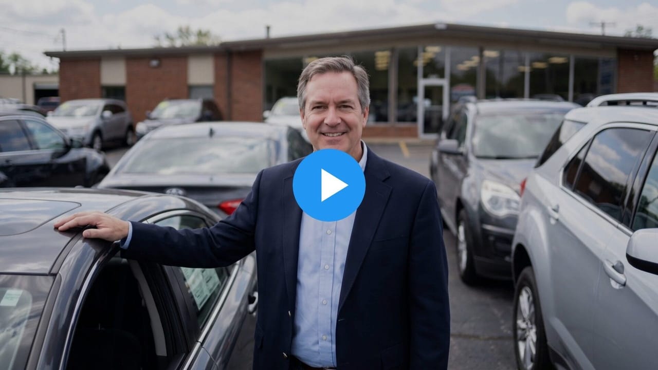 Rick, a car dealership owner, standing on his lot
