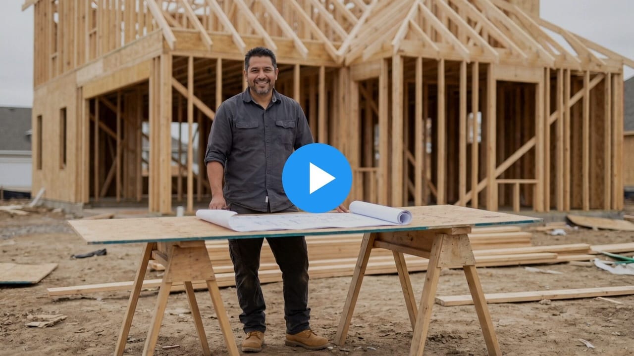 Luis, a general contractor, at a house he is framing